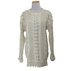 Vtg Chaus Longline Cable Knit Hobnail Sweater Womens M Ramie Cotton Cottage